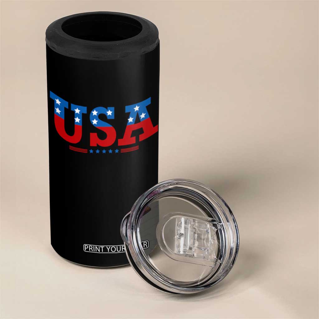 USA Patriotic 4 in 1 Can Cooler Tumbler Red White Blue Stars TS02 Print Your Wear