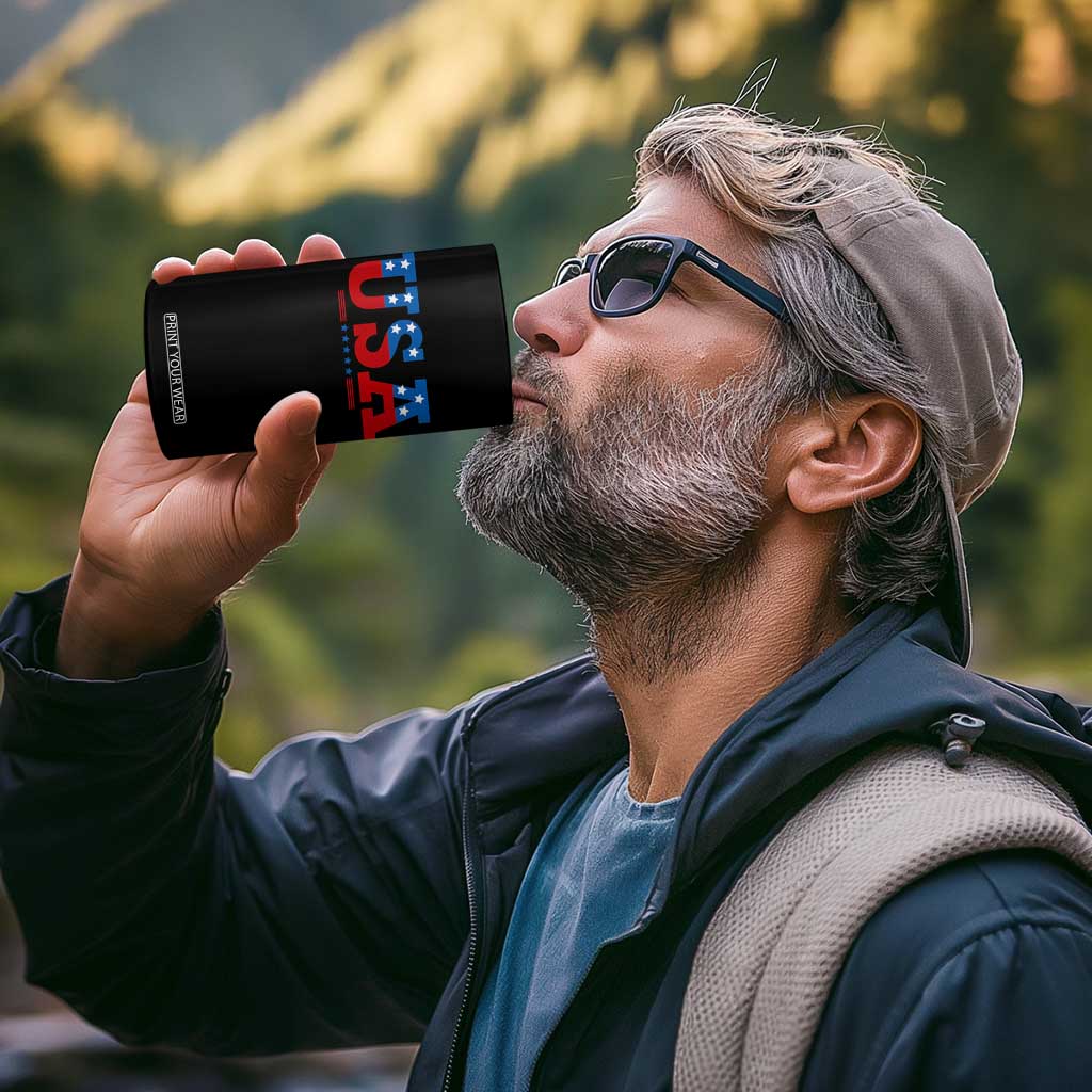 USA Patriotic 4 in 1 Can Cooler Tumbler Red White Blue Stars TS02 Print Your Wear