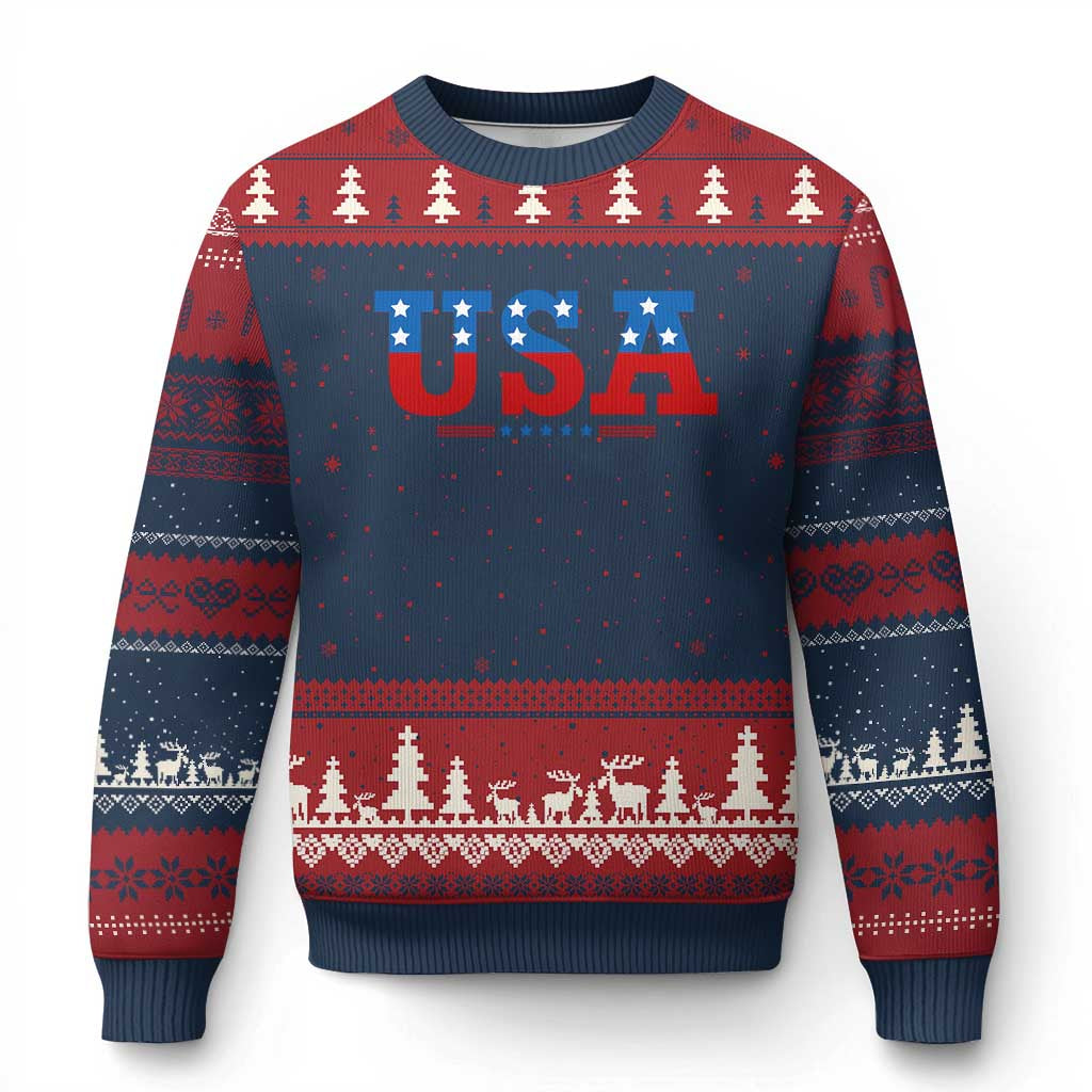 USA Patriotic Ugly Christmas Sweater Red White Blue Stars TS02 Navy Red Print Your Wear
