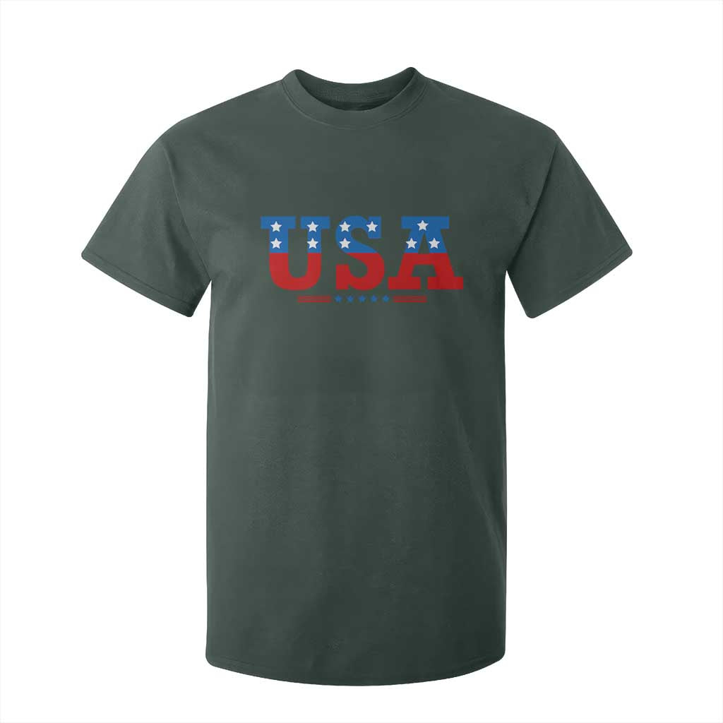 USA Patriotic T Shirt For Kid Red White Blue Stars TS02 Dark Forest Green Print Your Wear