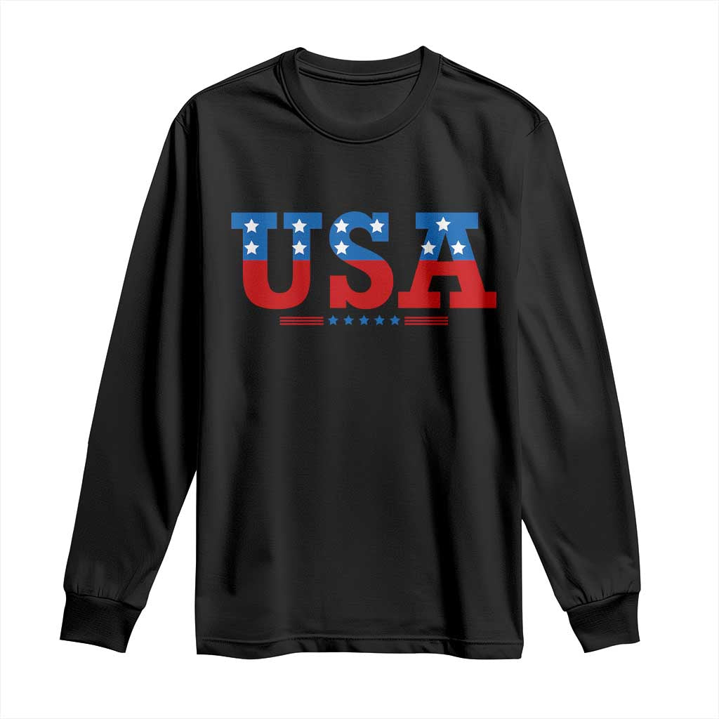 USA Patriotic Long Sleeve Shirt Red White Blue Stars TS02 Black Print Your Wear