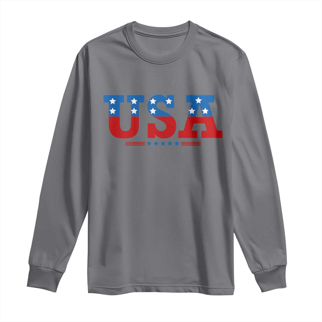 USA Patriotic Long Sleeve Shirt Red White Blue Stars TS02 Charcoal Print Your Wear