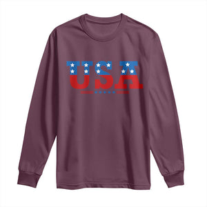 USA Patriotic Long Sleeve Shirt Red White Blue Stars TS02 Maroon Print Your Wear