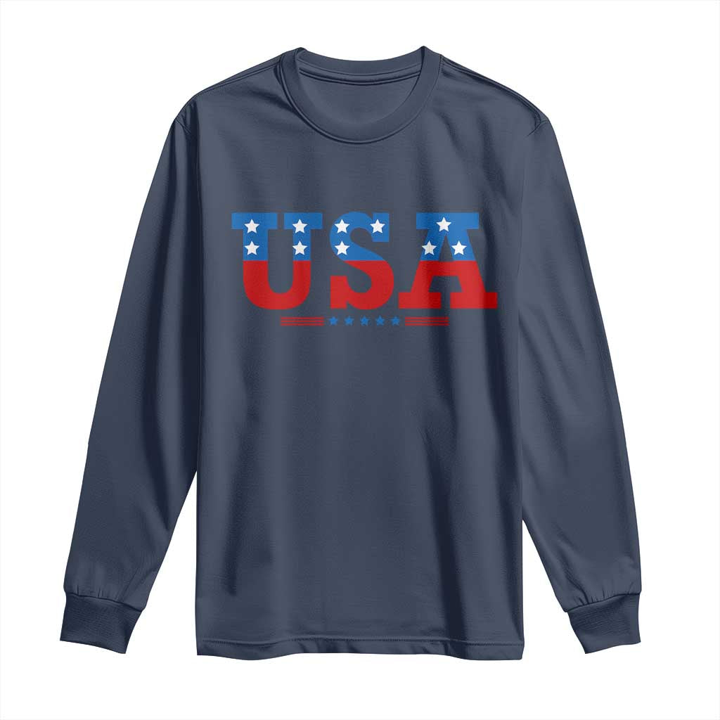 USA Patriotic Long Sleeve Shirt Red White Blue Stars TS02 Navy Print Your Wear