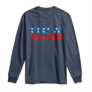 USA Patriotic Long Sleeve Shirt Red White Blue Stars TS02 Navy Print Your Wear