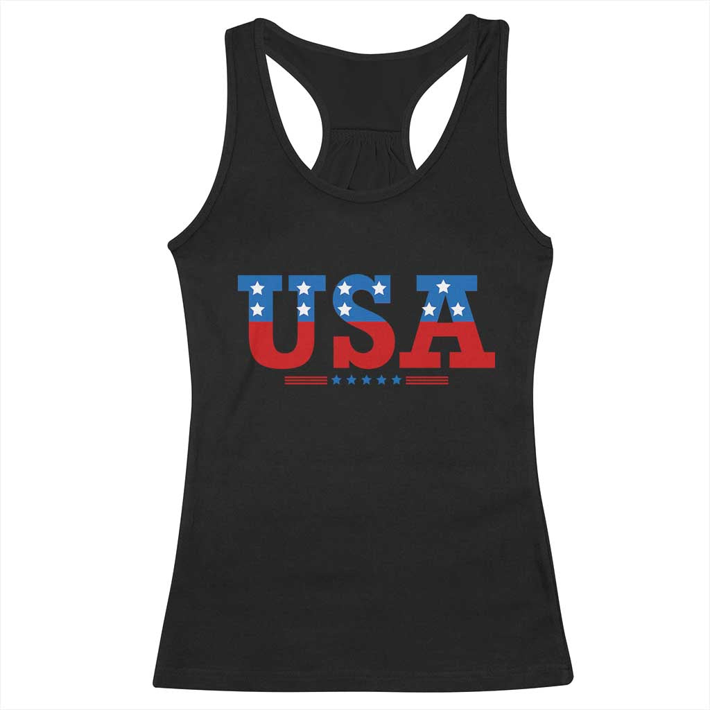 USA Patriotic Racerback Tank Top Red White Blue Stars TS02 Black Print Your Wear