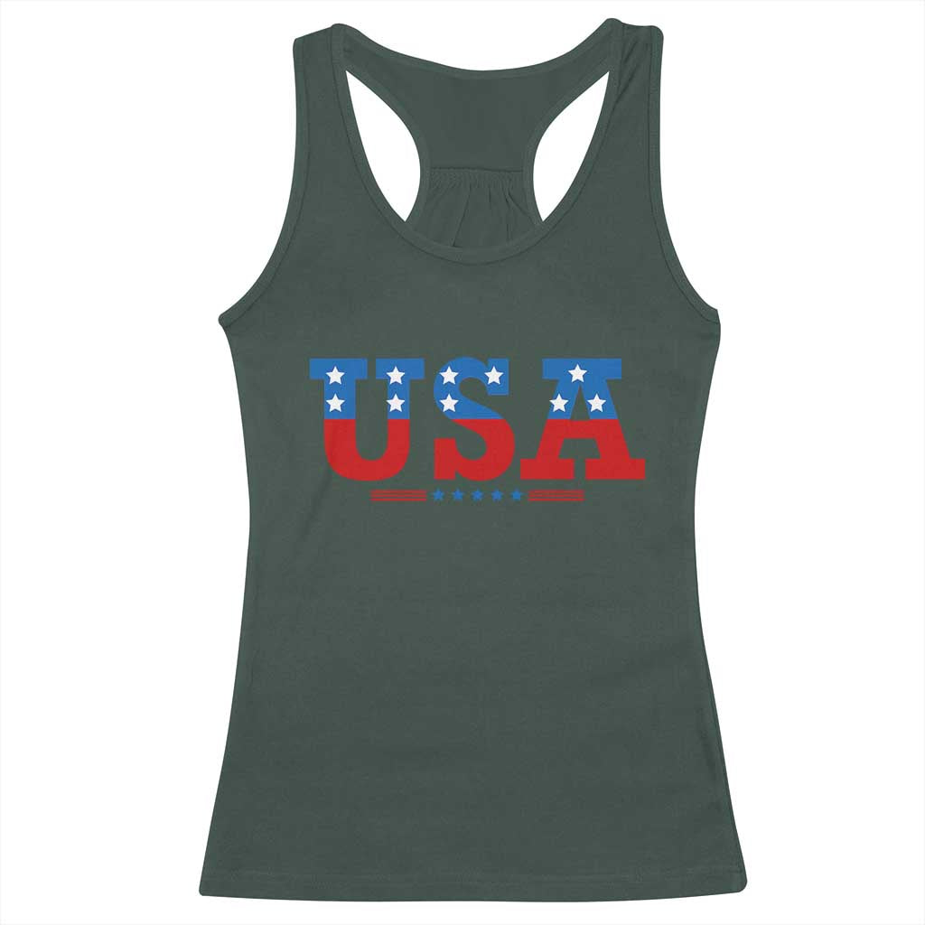 USA Patriotic Racerback Tank Top Red White Blue Stars TS02 Dark Forest Green Print Your Wear