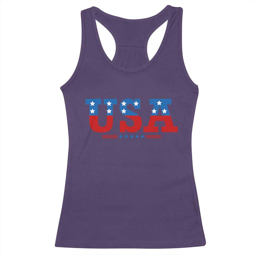 USA Patriotic Racerback Tank Top Red White Blue Stars TS02 Purple Print Your Wear