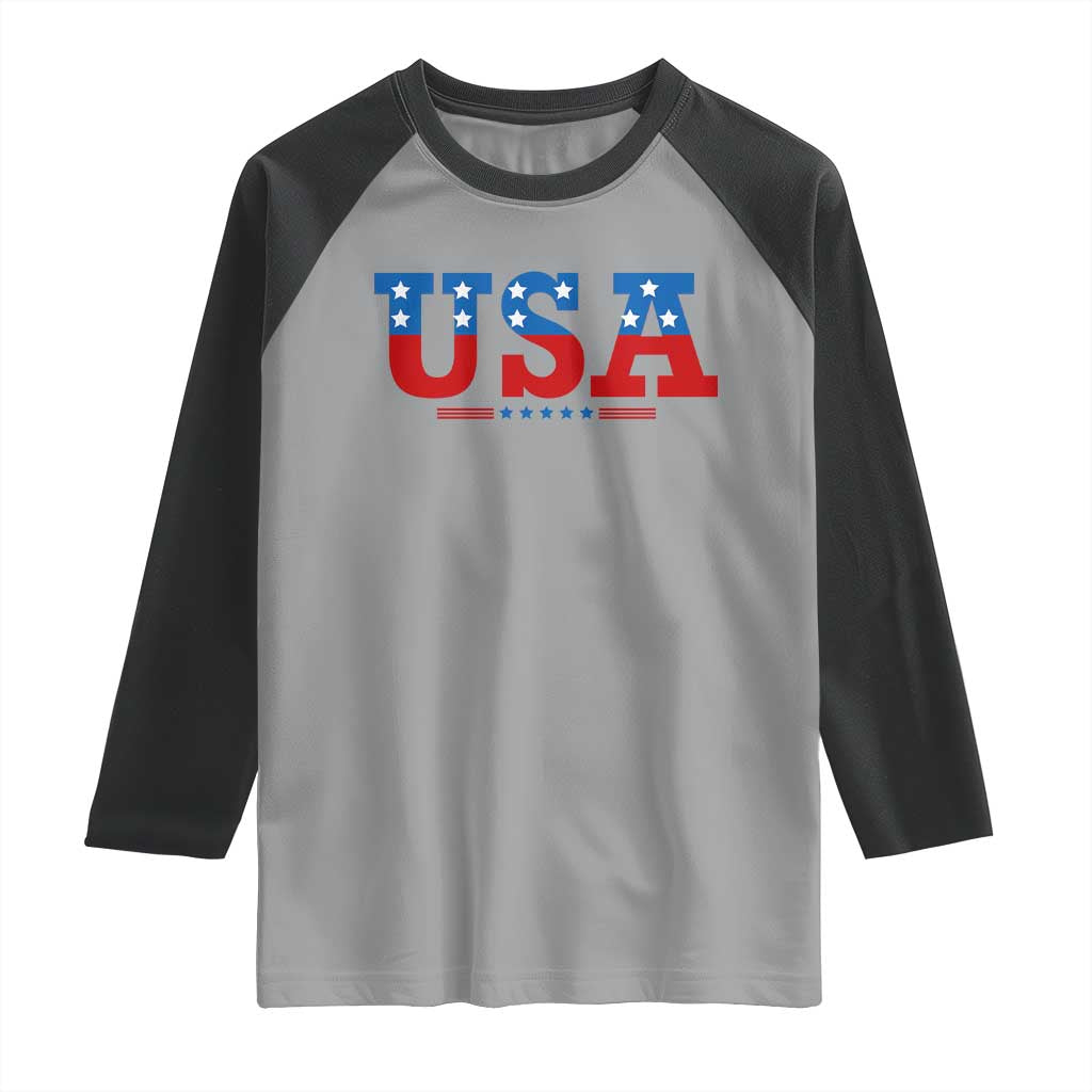 USA Patriotic Raglan Shirt Red White Blue Stars TS02 Sport Gray Black Print Your Wear