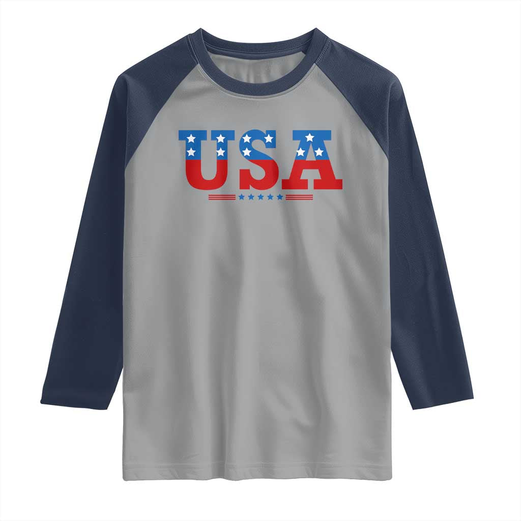USA Patriotic Raglan Shirt Red White Blue Stars TS02 Sport Gray Navy Print Your Wear