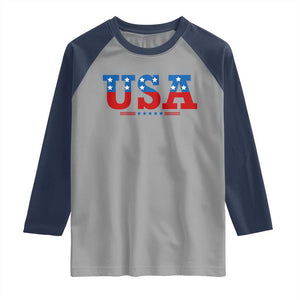USA Patriotic Raglan Shirt Red White Blue Stars TS02 Sport Gray Navy Print Your Wear
