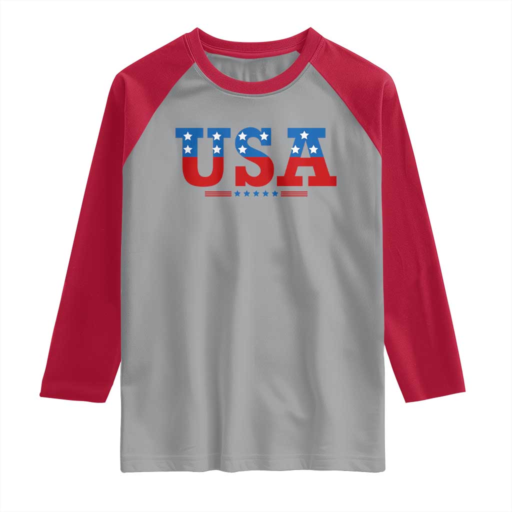 USA Patriotic Raglan Shirt Red White Blue Stars TS02 Sport Gray Red Print Your Wear