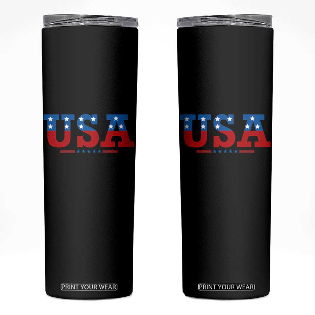 USA Patriotic Skinny Tumbler Red White Blue Stars TS02 Black Print Your Wear