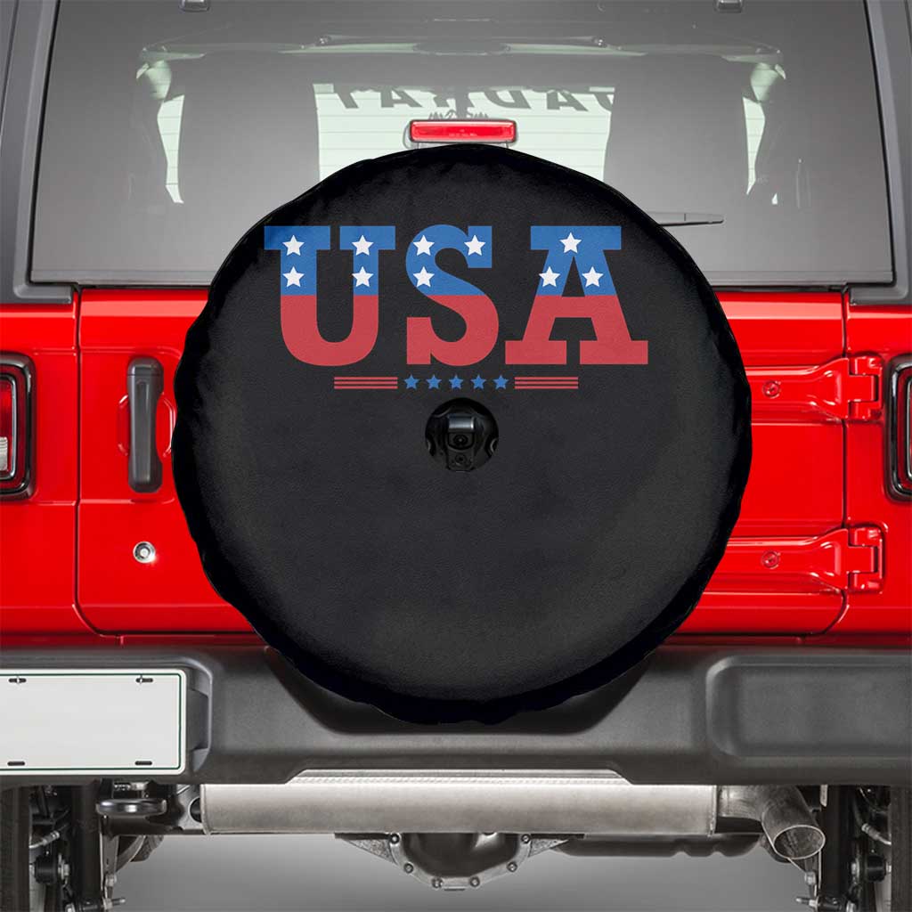 USA Patriotic Spare Tire Cover Red White Blue Stars TS02 Black Print Your Wear