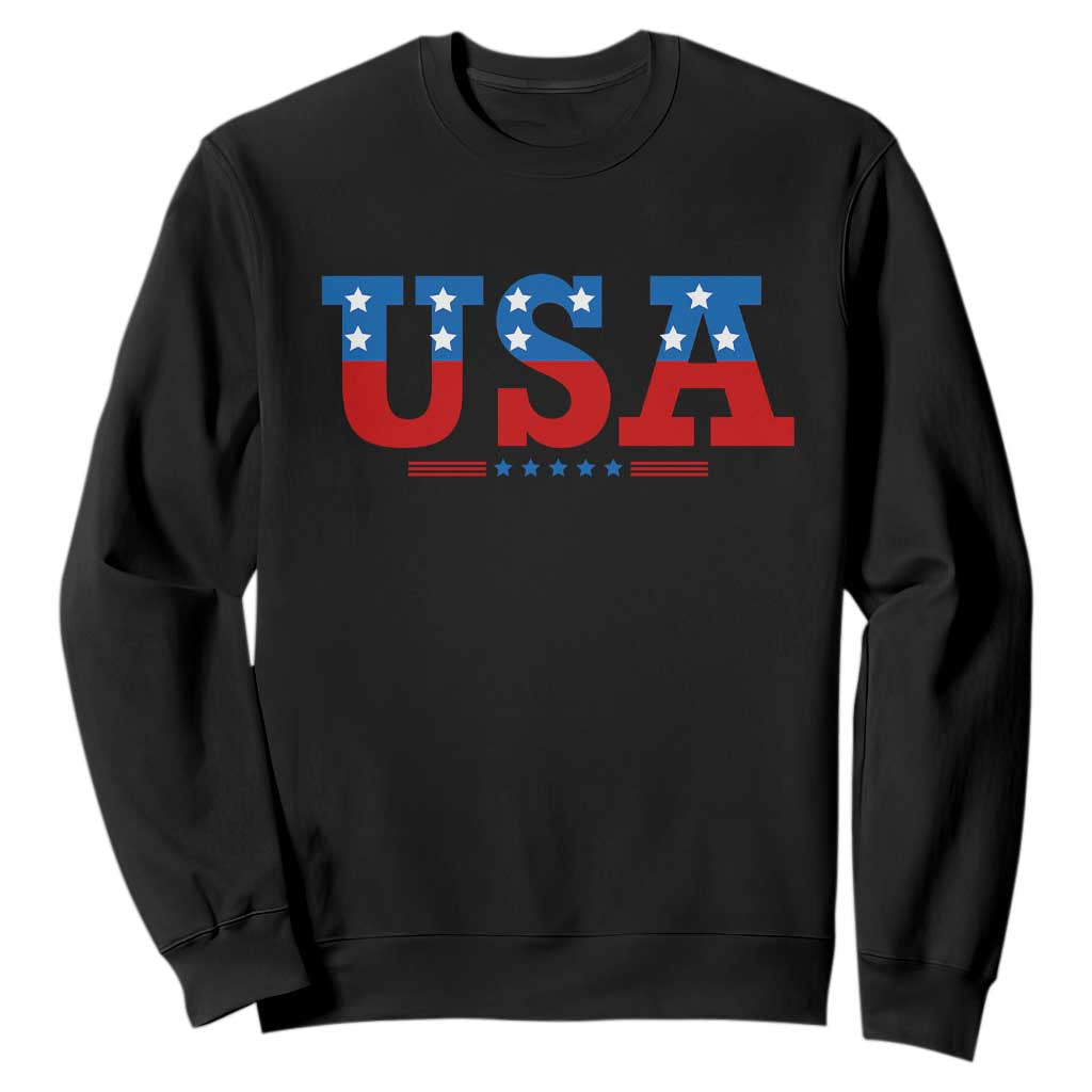 USA Patriotic Sweatshirt Red White Blue Stars TS02 Black Print Your Wear