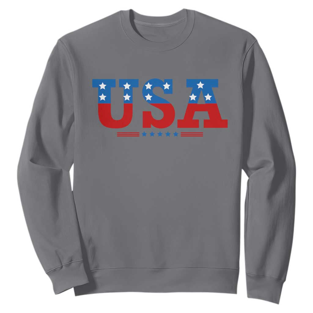 USA Patriotic Sweatshirt Red White Blue Stars TS02 Charcoal Print Your Wear