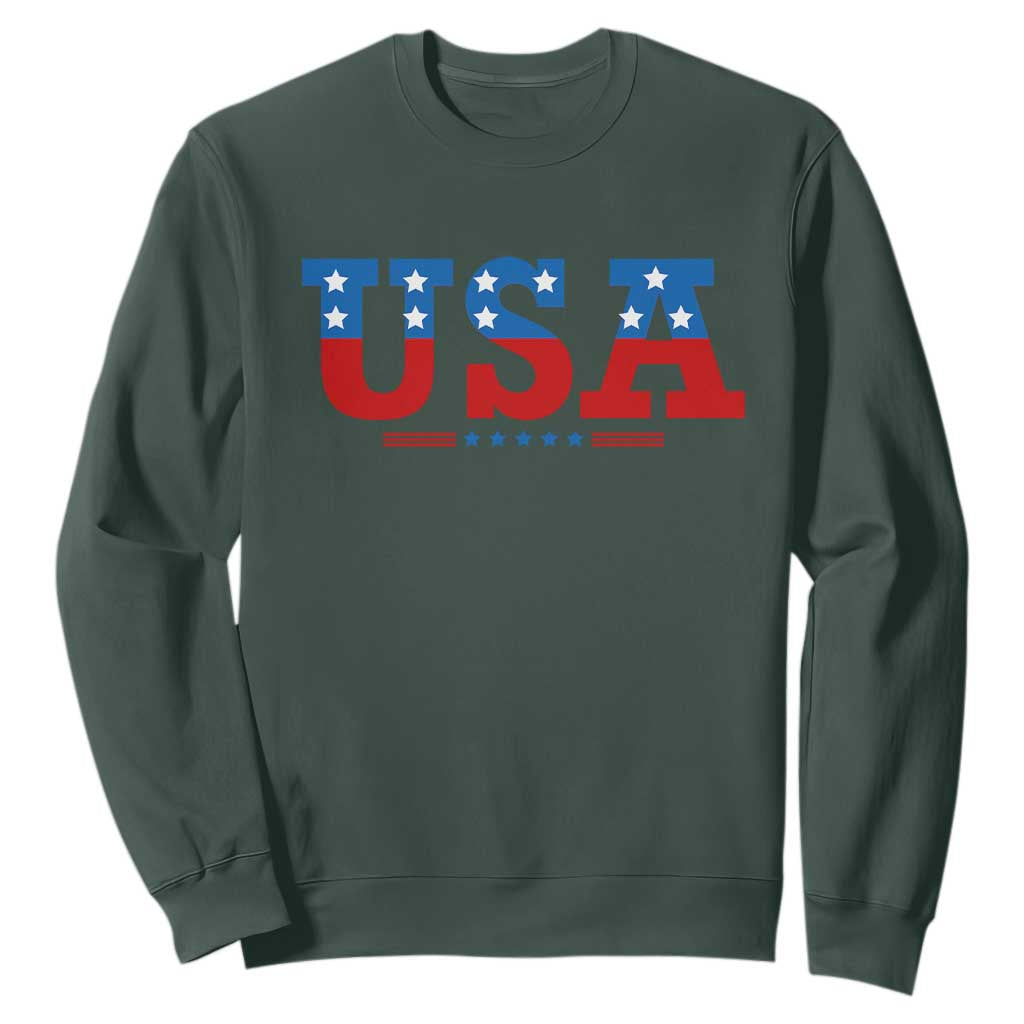 USA Patriotic Sweatshirt Red White Blue Stars TS02 Dark Forest Green Print Your Wear