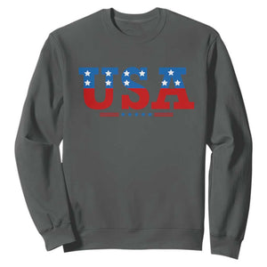 USA Patriotic Sweatshirt Red White Blue Stars TS02 Dark Heather Print Your Wear