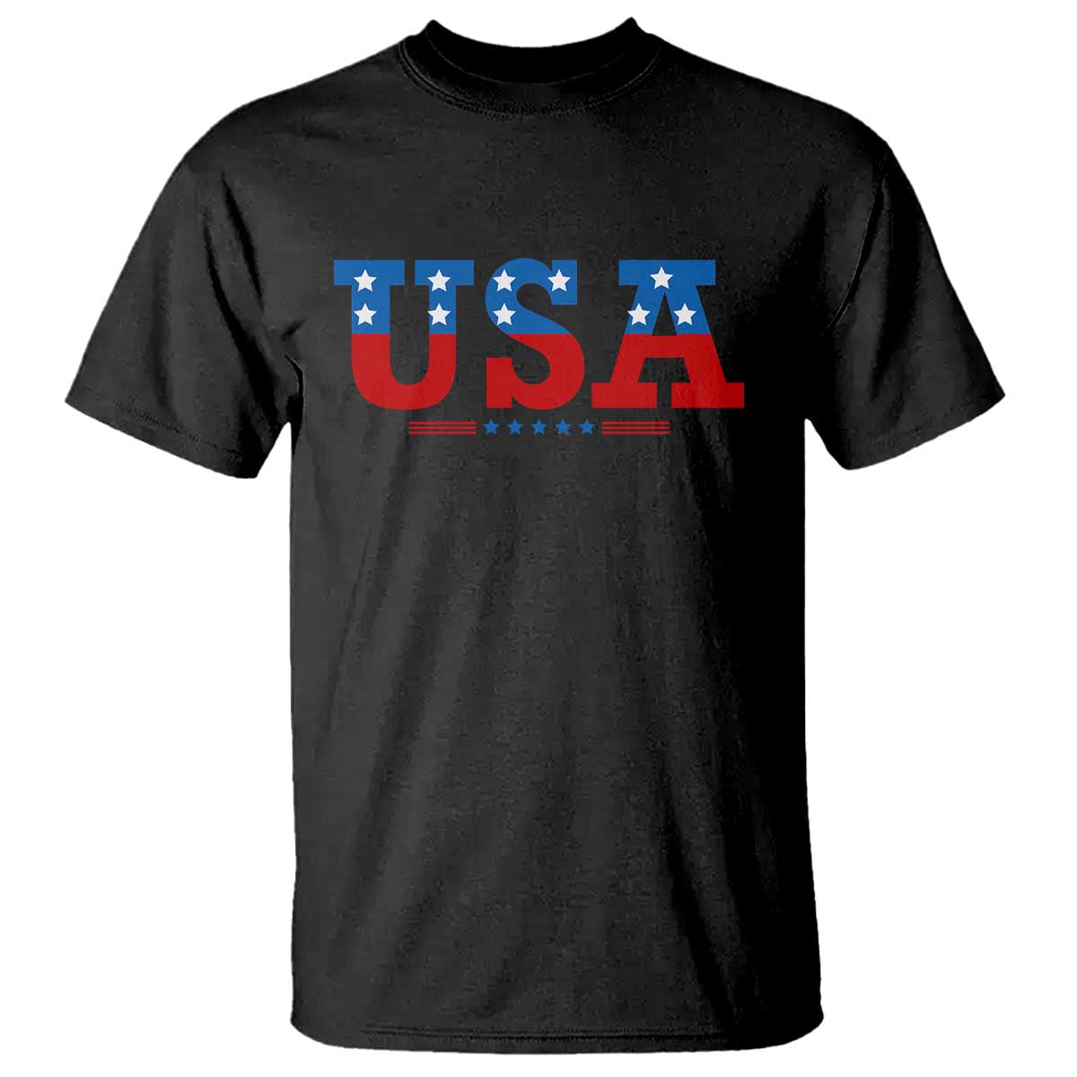 USA Patriotic T Shirt Red White Blue Stars TS02 Black Print Your Wear