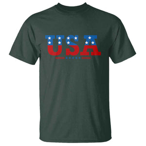 USA Patriotic T Shirt Red White Blue Stars TS02 Dark Forest Green Print Your Wear