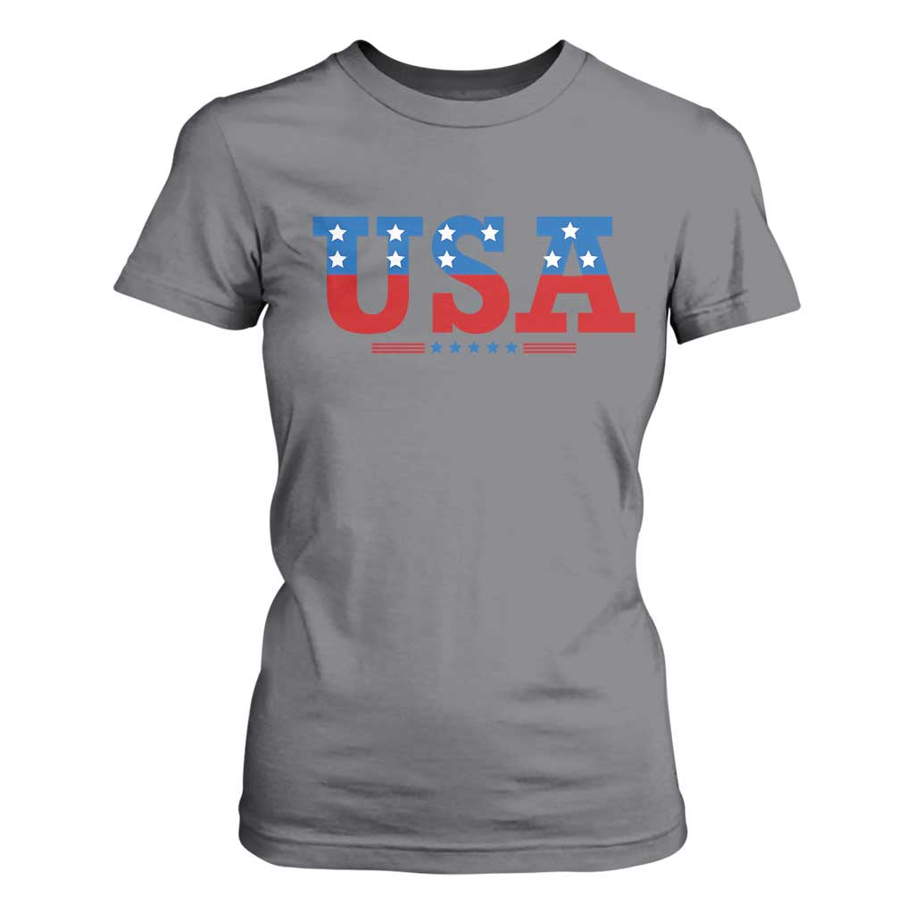 USA Patriotic T Shirt For Women Red White Blue Stars TS02 Charcoal Print Your Wear