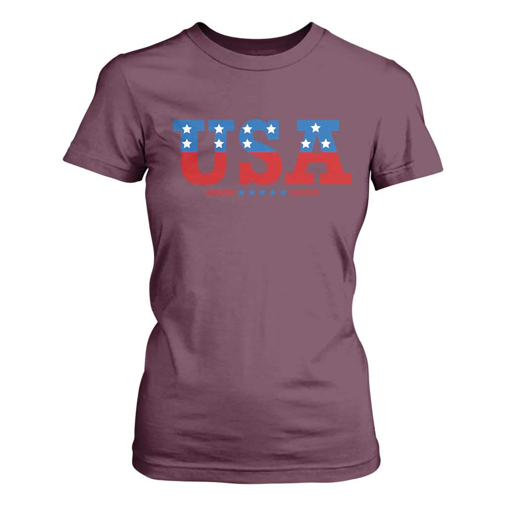 USA Patriotic T Shirt For Women Red White Blue Stars TS02 Maroon Print Your Wear