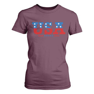 USA Patriotic T Shirt For Women Red White Blue Stars TS02 Maroon Print Your Wear