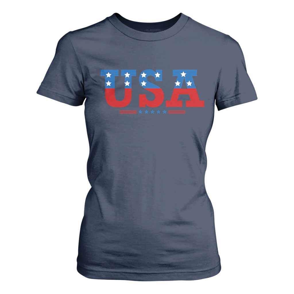 USA Patriotic T Shirt For Women Red White Blue Stars TS02 Navy Print Your Wear