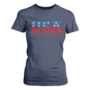 USA Patriotic T Shirt For Women Red White Blue Stars TS02 Navy Print Your Wear