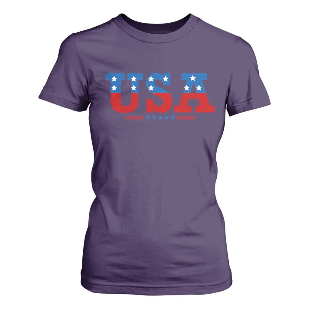 USA Patriotic T Shirt For Women Red White Blue Stars TS02 Purple Print Your Wear