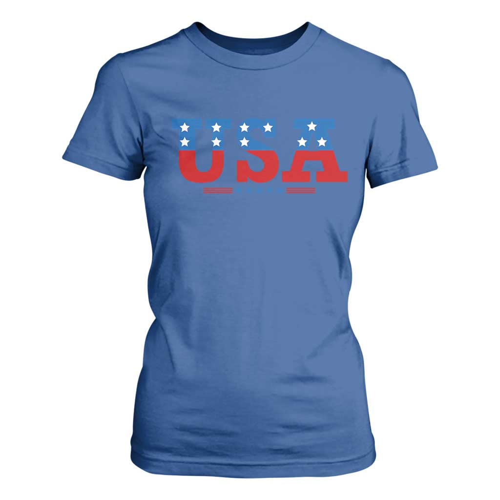 USA Patriotic T Shirt For Women Red White Blue Stars TS02 Royal Blue Print Your Wear