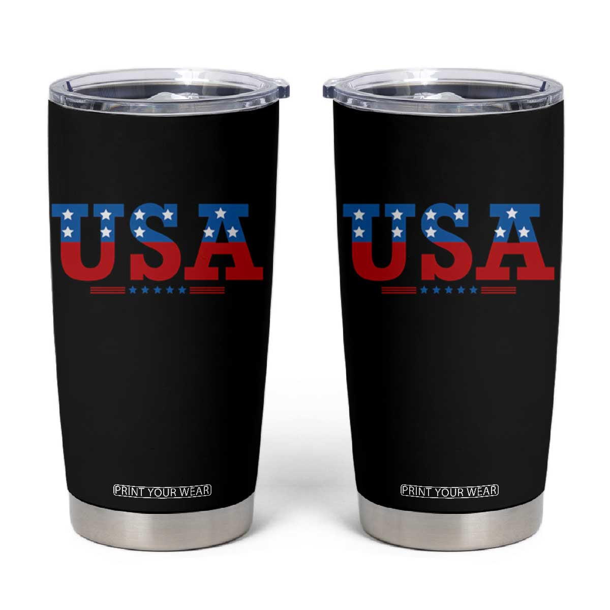 USA Patriotic Tumbler Cup Red White Blue Stars TS02 Black Print Your Wear