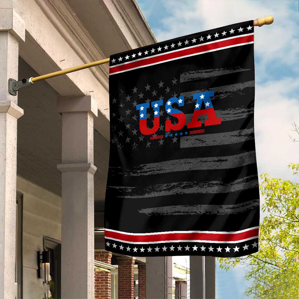 USA Patriotic Garden Flag Red White Blue Stars TS02 Distressed Black Red Print Your Wear