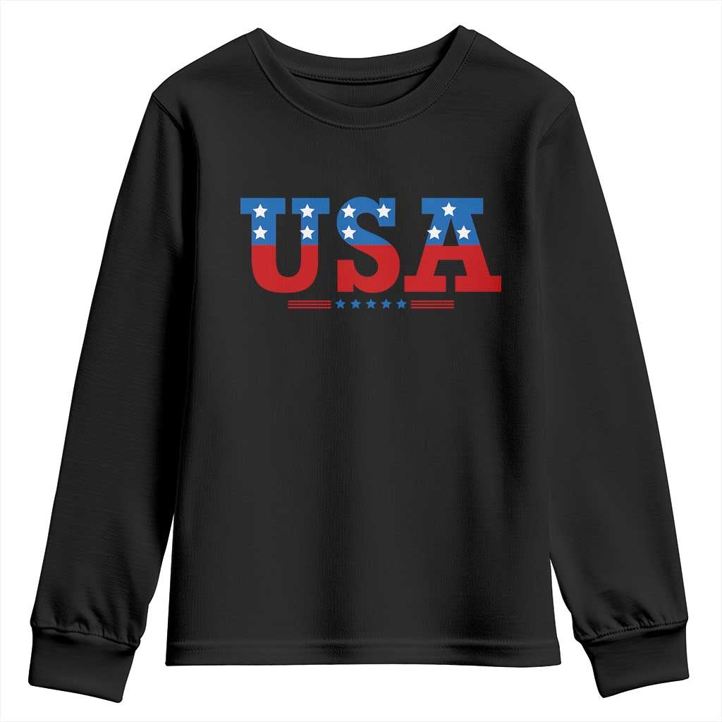 USA Patriotic Youth Sweatshirt Red White Blue Stars TS02 Black Print Your Wear