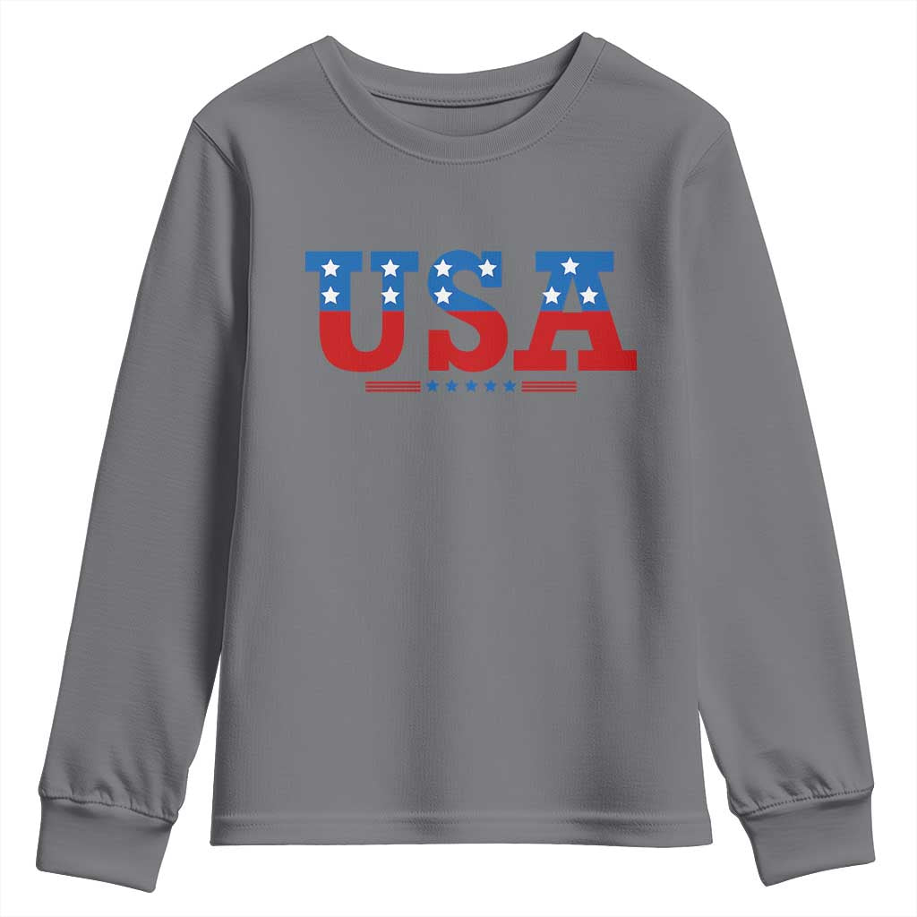 USA Patriotic Youth Sweatshirt Red White Blue Stars TS02 Charcoal Print Your Wear