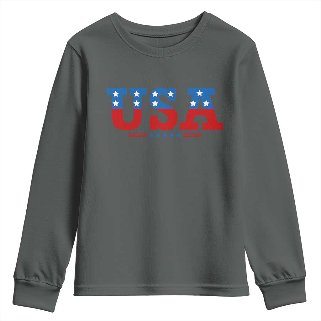 USA Patriotic Youth Sweatshirt Red White Blue Stars TS02 Dark Heather Print Your Wear
