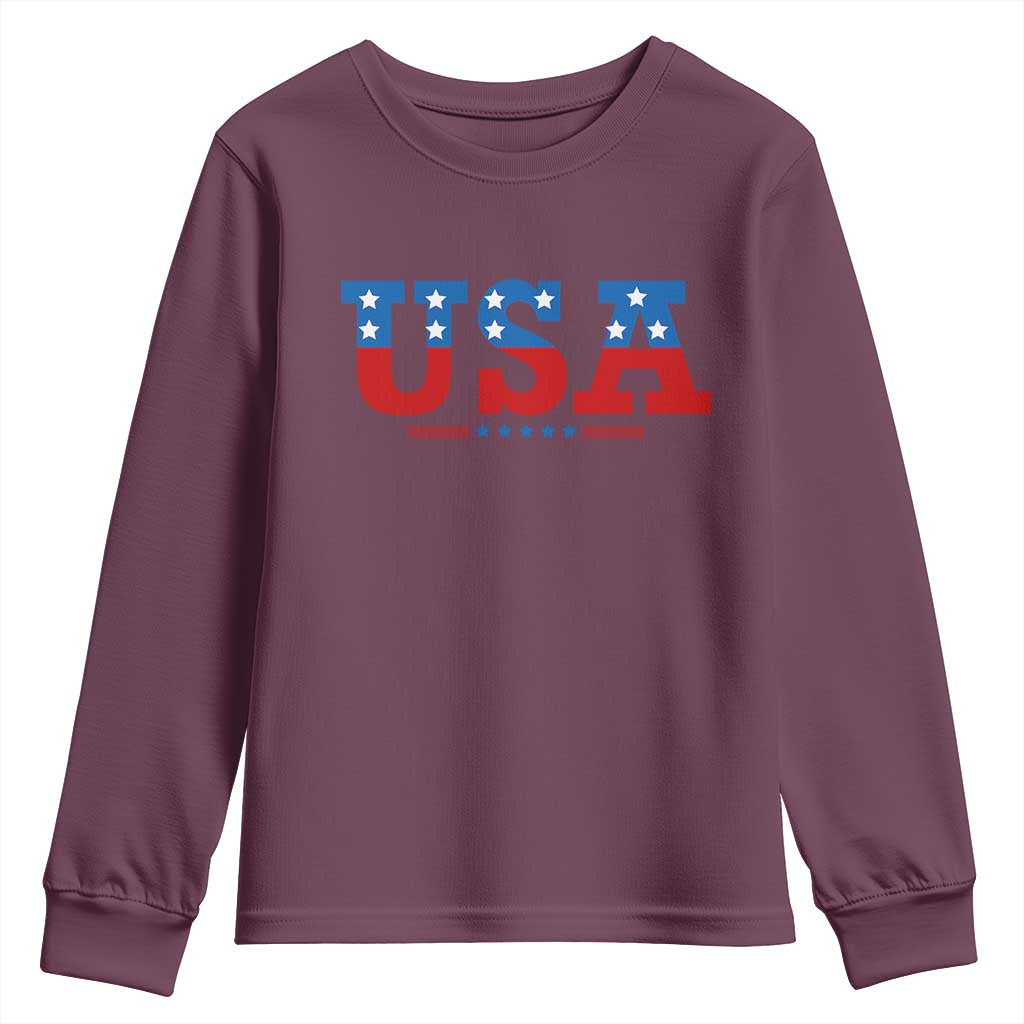 USA Patriotic Youth Sweatshirt Red White Blue Stars TS02 Maroon Print Your Wear