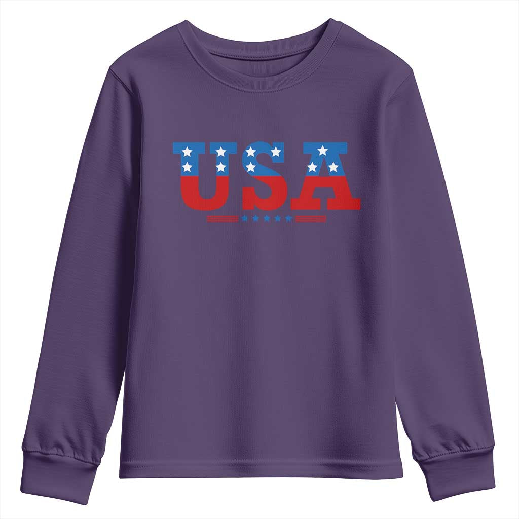USA Patriotic Youth Sweatshirt Red White Blue Stars TS02 Purple Print Your Wear