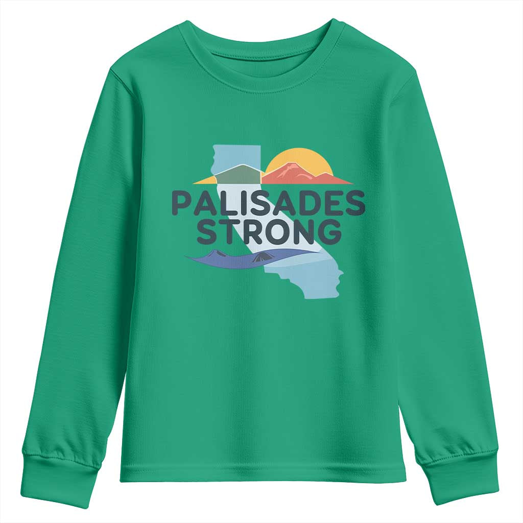 Palisades Strong Youth Sweatshirt Support California LA Relief TS02 Irish Green Print Your Wear