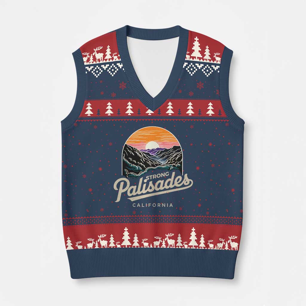 Palisades Strong V-Neck Knit Sweater Vest Support California LA Relief Vintage TS02 Navy Red Print Your Wear
