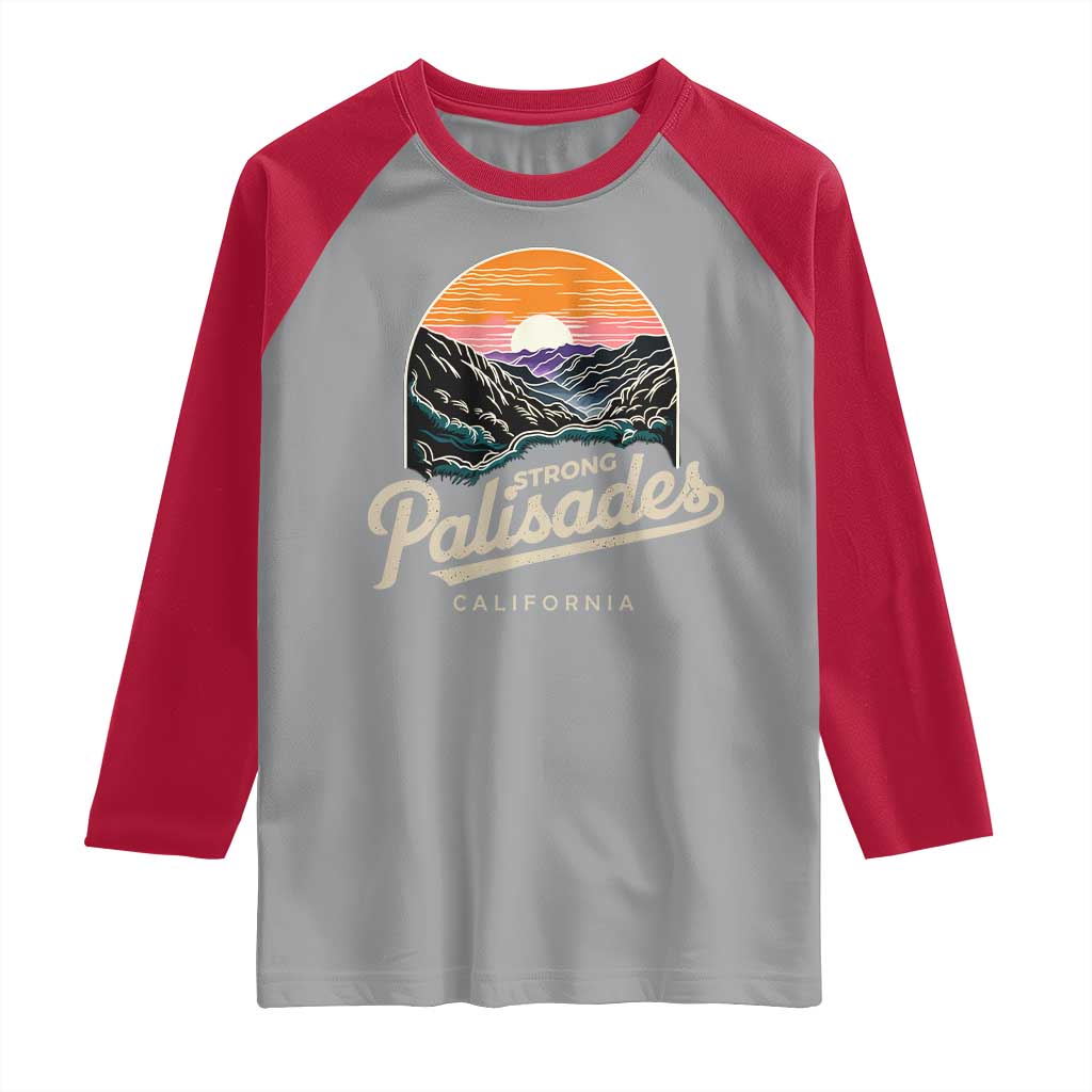 Palisades Strong Raglan Shirt Support California LA Relief Vintage TS02 Sport Gray Red Print Your Wear