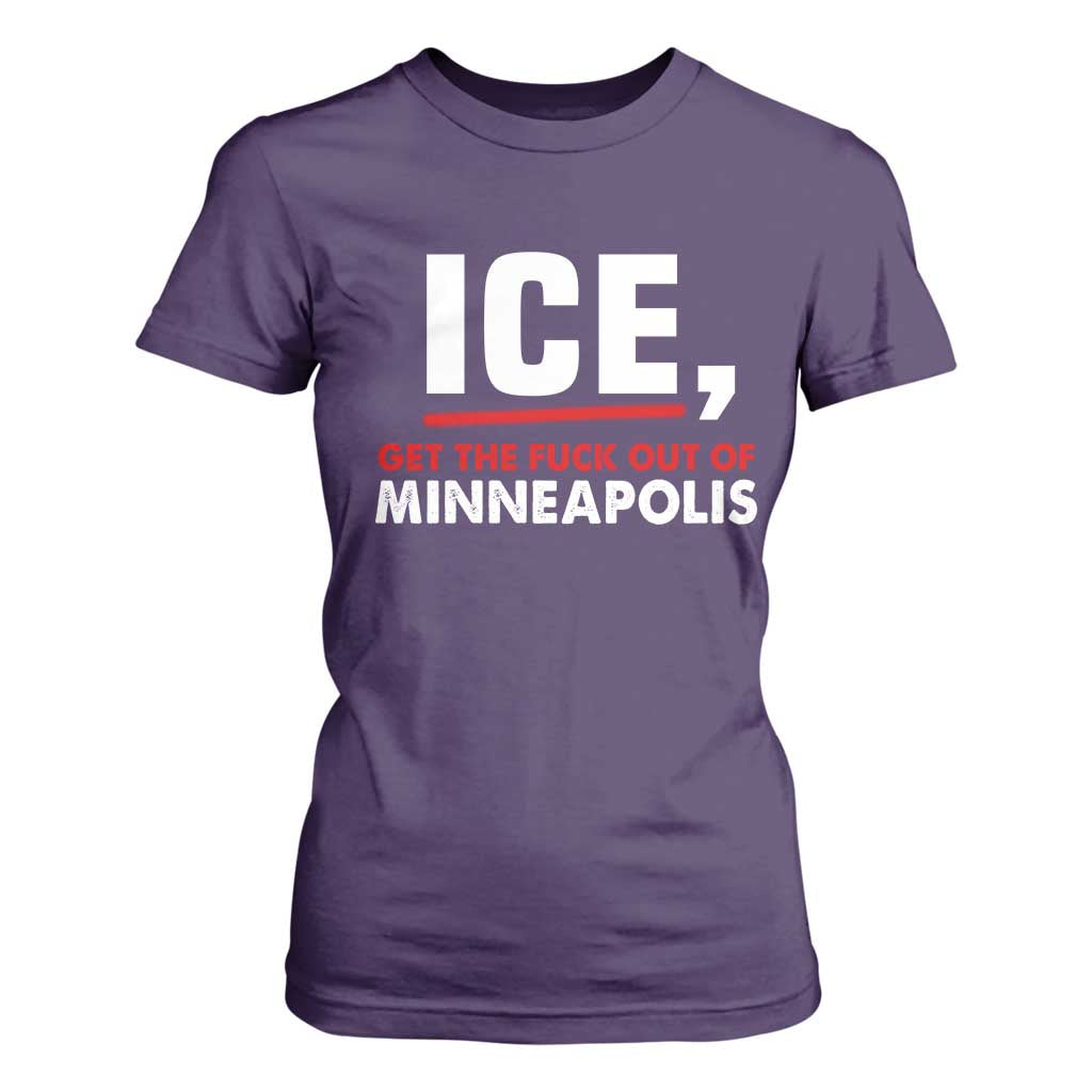 Ice Get The F Out of Minneapolis T Shirt For Women Red and White Statement Justice and Resistance Protest TS02 Purple Print Your Wear