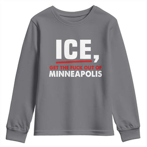 Ice Get The F Out of Minneapolis Youth Sweatshirt Red and White Statement Justice and Resistance Protest TS02 Charcoal Print Your Wear