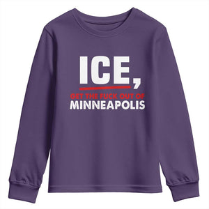 Ice Get The F Out of Minneapolis Youth Sweatshirt Red and White Statement Justice and Resistance Protest TS02 Purple Print Your Wear