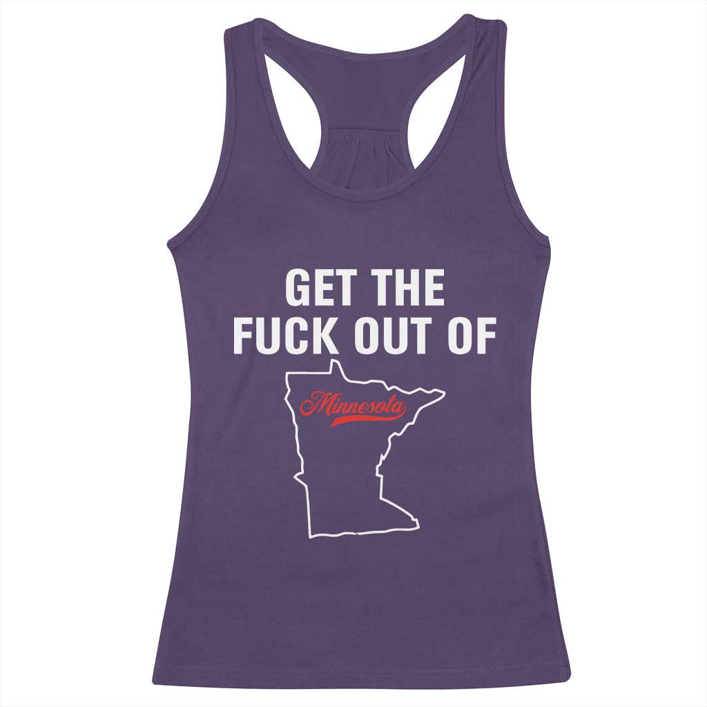 Get The F Out of Minnesota Protest Racerback Tank Top State Map Minneapolis Jan 8 2026 Justice Protest TS02 Purple Print Your Wear