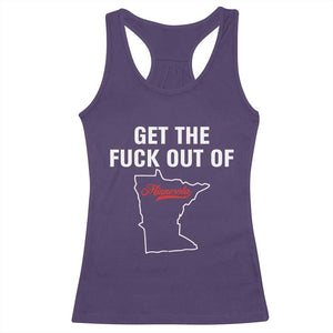 Get The F Out of Minnesota Protest Racerback Tank Top State Map Minneapolis Jan 8 2026 Justice Protest TS02 Purple Print Your Wear