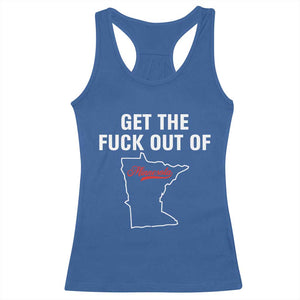 Get The F Out of Minnesota Protest Racerback Tank Top State Map Minneapolis Jan 8 2026 Justice Protest TS02 Royal Blue Print Your Wear