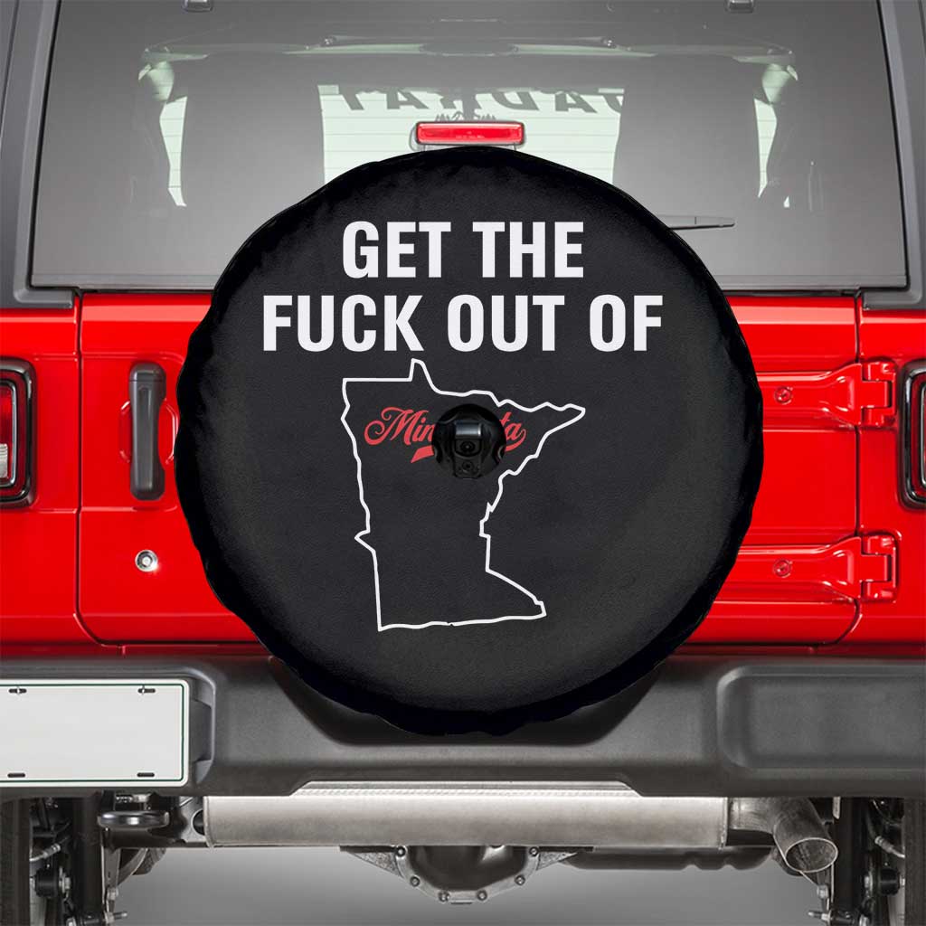 Get The F Out of Minnesota Protest Spare Tire Cover State Map Minneapolis Jan 8 2026 Justice Protest TS02 Black Print Your Wear