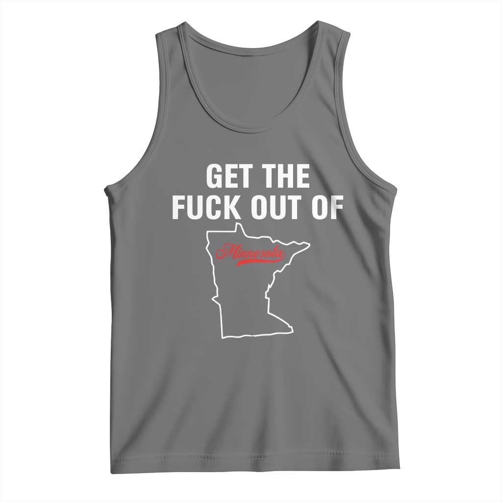 Get The F Out of Minnesota Protest Tank Top State Map Minneapolis Jan 8 2026 Justice Protest TS02 Black Heather Print Your Wear