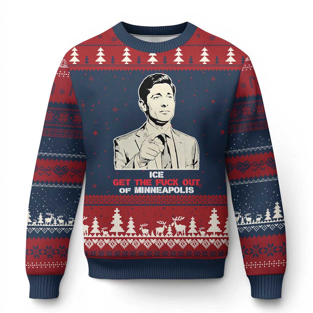 Get The F Out of Minneapolis Ugly Christmas Sweater Mayor Jacob Saying Civil Resistance TS02 Navy Red Print Your Wear
